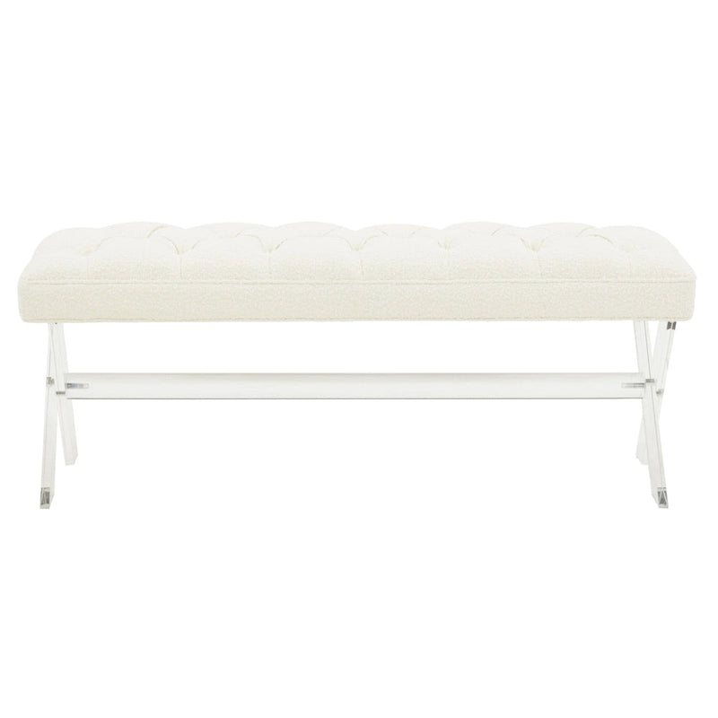 Banc capitonné en velours avec pieds en acrylique, vert forêt / bleu marine / ivoire / gris foncé, 1 à 2 personnes