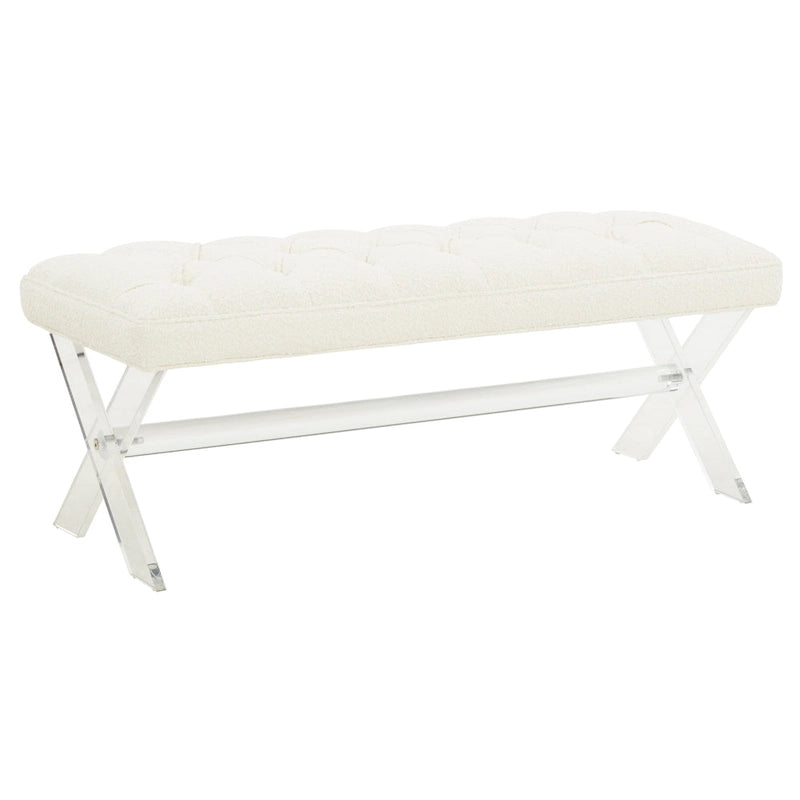 Banc capitonné en velours avec pieds en acrylique, vert forêt / bleu marine / ivoire / gris foncé, 1 à 2 personnes