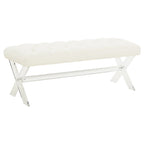 Banc capitonné en velours avec pieds en acrylique, vert forêt / bleu marine / ivoire / gris foncé, 1 à 2 personnes
