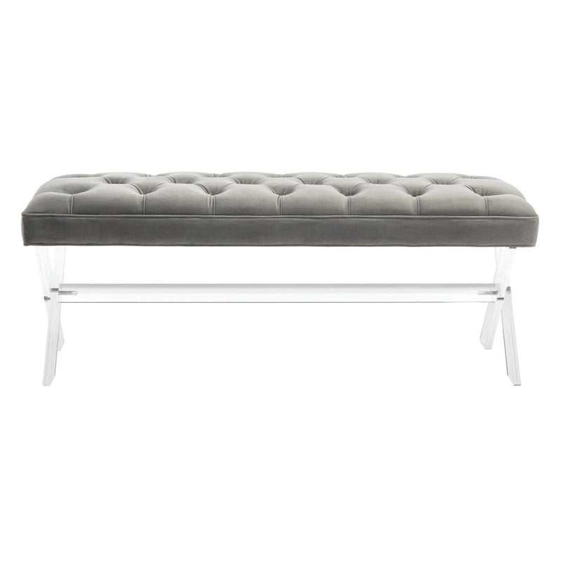Banc capitonné en velours avec pieds en acrylique, vert forêt / bleu marine / ivoire / gris foncé, 1 à 2 personnes