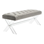 Banc capitonné en velours avec pieds en acrylique, vert forêt / bleu marine / ivoire / gris foncé, 1 à 2 personnes