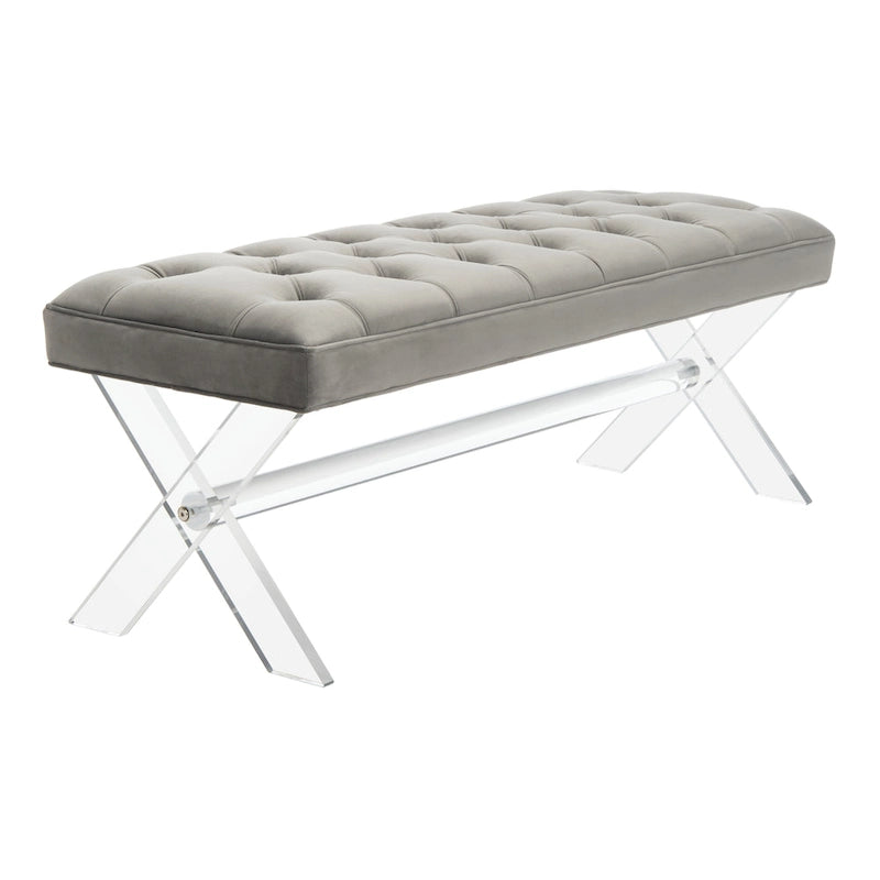 Banc capitonné en velours avec pieds en acrylique, vert forêt / bleu marine / ivoire / gris foncé, 1 à 2 personnes