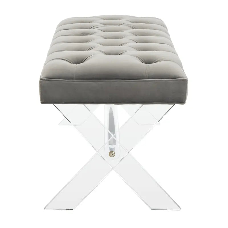 Banc capitonné en velours avec pieds en acrylique, vert forêt / bleu marine / ivoire / gris foncé, 1 à 2 personnes