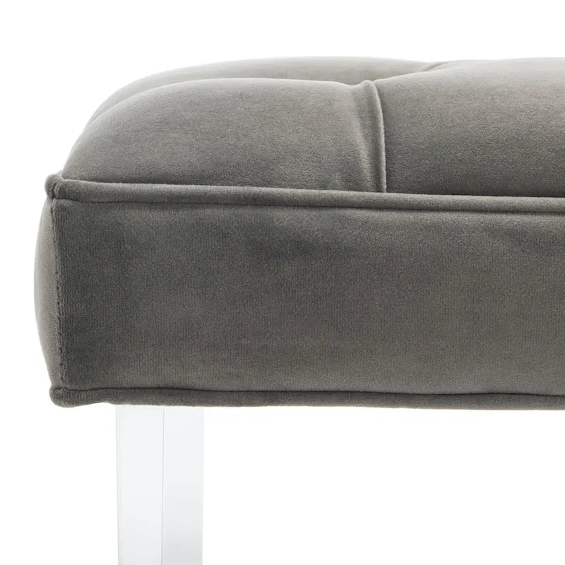 Banc capitonné en velours avec pieds en acrylique, vert forêt / bleu marine / ivoire / gris foncé, 1 à 2 personnes