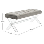 Banc capitonné en velours avec pieds en acrylique, vert forêt / bleu marine / ivoire / gris foncé, 1 à 2 personnes