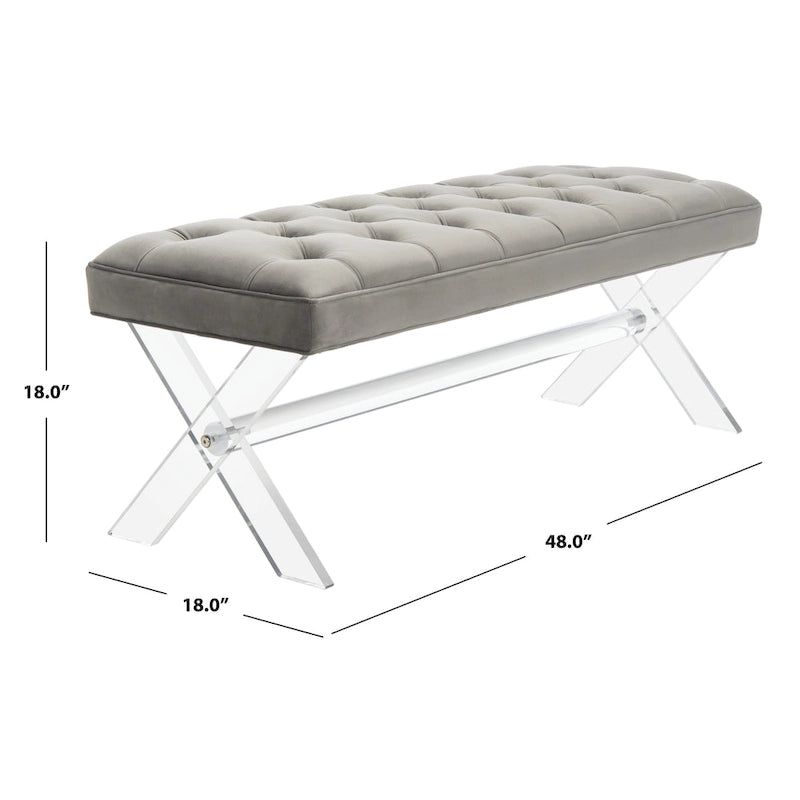 Banc capitonné en velours avec pieds en acrylique, vert forêt / bleu marine / ivoire / gris foncé, 1 à 2 personnes