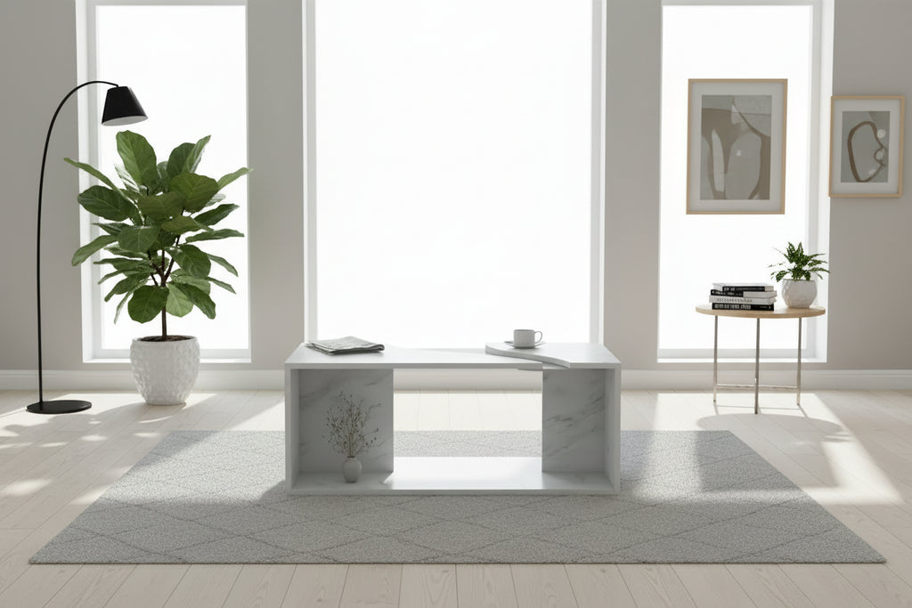 Kobe Modern Faux Marble Veneer Coffee Table with Shelf by Furniture of America