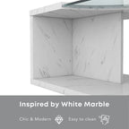 Table basse effet marbre avec insert en verre, blanc/gris, version standard ou LED, salon