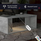 Table basse effet marbre avec insert en verre, blanc/gris, version standard ou LED, salon