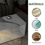 Table basse effet marbre avec insert en verre, blanc/gris, version standard ou LED, salon