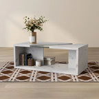 Table basse effet marbre avec insert en verre, blanc/gris, version standard ou LED, salon