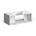 Table basse effet marbre avec insert en verre, blanc/gris, version standard ou LED, salon