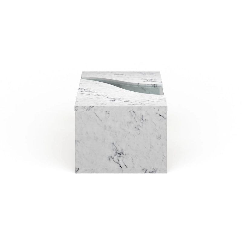Table basse effet marbre avec insert en verre, blanc/gris, version standard ou LED, salon