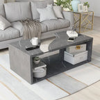 Table basse effet marbre avec insert en verre, blanc/gris, version standard ou LED, salon