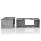Table basse effet marbre avec insert en verre, blanc/gris, version standard ou LED, salon