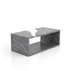 Table basse effet marbre avec insert en verre, blanc/gris, version standard ou LED, salon