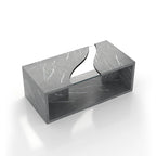 Table basse effet marbre avec insert en verre, blanc/gris, version standard ou LED, salon