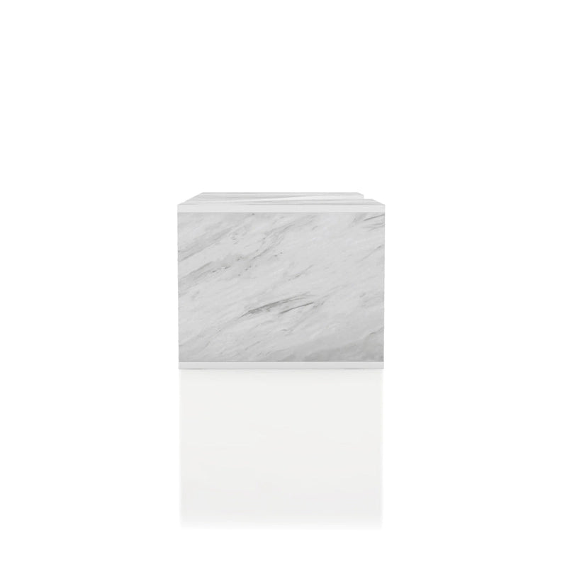 Table basse effet marbre avec insert en verre, blanc/gris, version standard ou LED, salon