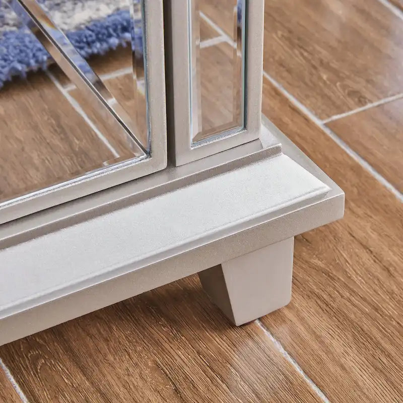 Meuble TV multimédia cheminée à miroir avec armoires de rangement, Argent / Or, Style glamour, Convient aux téléviseurs jusqu'à 62"
