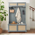 Meuble d'entrée 4-en-1 avec portes de placard en rotin, banc à chaussures et patères, Gris / Blanc, Style Moderne