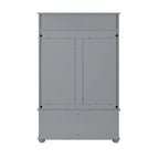 Meuble d'entrée 4-en-1 avec portes de placard en rotin, banc à chaussures et patères, Gris / Blanc, Style Moderne