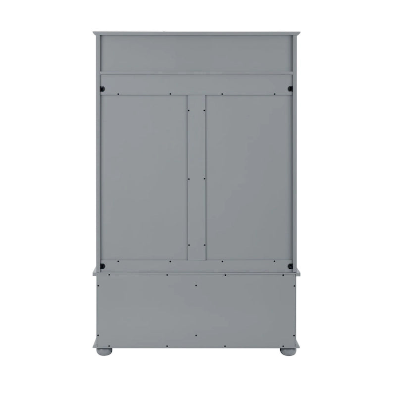 Meuble d'entrée 4-en-1 avec portes de placard en rotin, banc à chaussures et patères, Gris / Blanc, Style Moderne