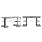 Bureau d'écriture aspect bois avec 4 étagères et tiroir clavier escamotable, Gris / Blanc cassé / Marron / Noir, Style industriel, 1 personne
