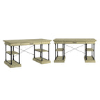 Bureau d'écriture aspect bois avec 4 étagères et tiroir clavier escamotable, Gris / Blanc cassé / Marron / Noir, Style industriel, 1 personne