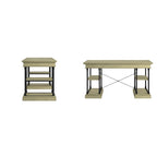Bureau d'écriture aspect bois avec 4 étagères et tiroir clavier escamotable, Gris / Blanc cassé / Marron / Noir, Style industriel, 1 personne