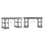 Bureau d'écriture aspect bois avec 4 étagères et tiroir clavier escamotable, Gris / Blanc cassé / Marron / Noir, Style industriel, 1 personne