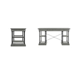 Bureau d'écriture aspect bois avec 4 étagères et tiroir clavier escamotable, Gris / Blanc cassé / Marron / Noir, Style industriel, 1 personne