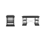 Bureau d'écriture aspect bois avec 4 étagères et tiroir clavier escamotable, Gris / Blanc cassé / Marron / Noir, Style industriel, 1 personne