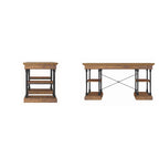 Bureau d'écriture aspect bois avec 4 étagères et tiroir clavier escamotable, Gris / Blanc cassé / Marron / Noir, Style industriel, 1 personne
