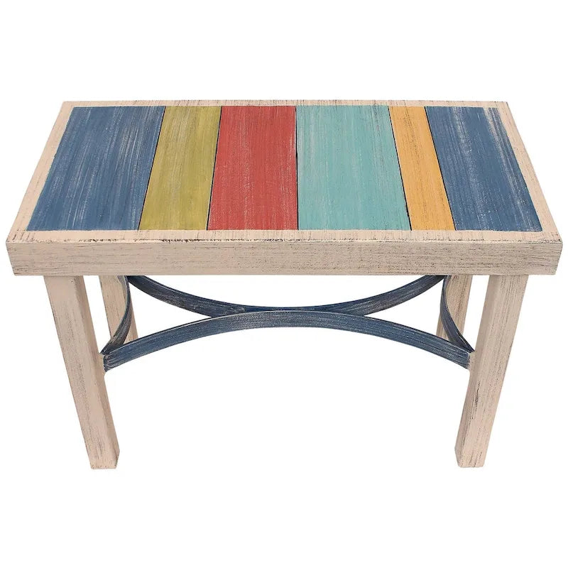 Banc plat en métal peint à la main, style chalet multicolore, nautique, 1-2 personnes