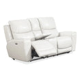 Causeuse inclinable électrique en cuir pleine fleur avec console de rangement, 2 places, ivoire/gris