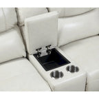 Causeuse inclinable électrique en cuir pleine fleur avec console de rangement, 2 places, ivoire/gris