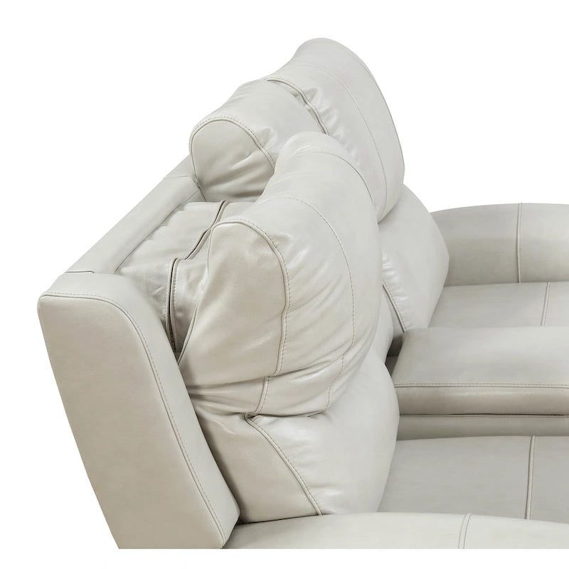 Causeuse inclinable électrique en cuir pleine fleur avec console de rangement, 2 places, ivoire/gris