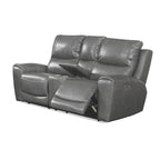Causeuse inclinable électrique en cuir pleine fleur avec console de rangement, 2 places, ivoire/gris