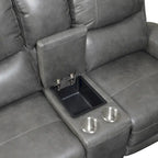 Causeuse inclinable électrique en cuir pleine fleur avec console de rangement, 2 places, ivoire/gris