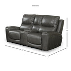 Causeuse inclinable électrique en cuir pleine fleur avec console de rangement, 2 places, ivoire/gris