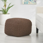 Pouf carré tricoté en coton, Beige / Marine / Gris foncé / Bleu foncé / Marron / Vert, 1 personne