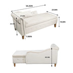 Méridienne en velours avec rangement et oreiller, noir/beige/gris, accoudoir roulé capitonné, 1 personne