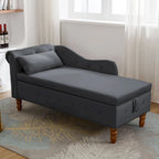 Méridienne en velours avec rangement et oreiller, noir/beige/gris, accoudoir roulé capitonné, 1 personne
