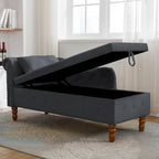 Méridienne en velours avec rangement et oreiller, noir/beige/gris, accoudoir roulé capitonné, 1 personne