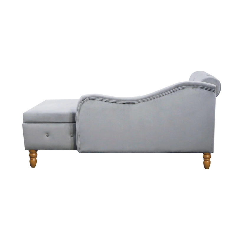 Méridienne en velours avec rangement et oreiller, noir/beige/gris, accoudoir roulé capitonné, 1 personne