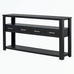 Console en MDF et pin avec 4 tiroirs et 2 étagères, noir/blanc/bleu marine, style classique