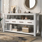 Console en MDF et pin avec 4 tiroirs et 2 étagères, noir/blanc/bleu marine, style classique