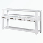 Console en MDF et pin avec 4 tiroirs et 2 étagères, noir/blanc/bleu marine, style classique