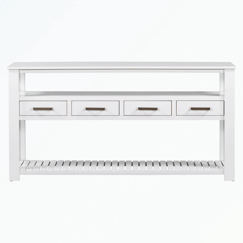 Console en MDF et pin avec 4 tiroirs et 2 étagères, noir/blanc/bleu marine, style classique