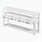 Console en MDF et pin avec 4 tiroirs et 2 étagères, noir/blanc/bleu marine, style classique